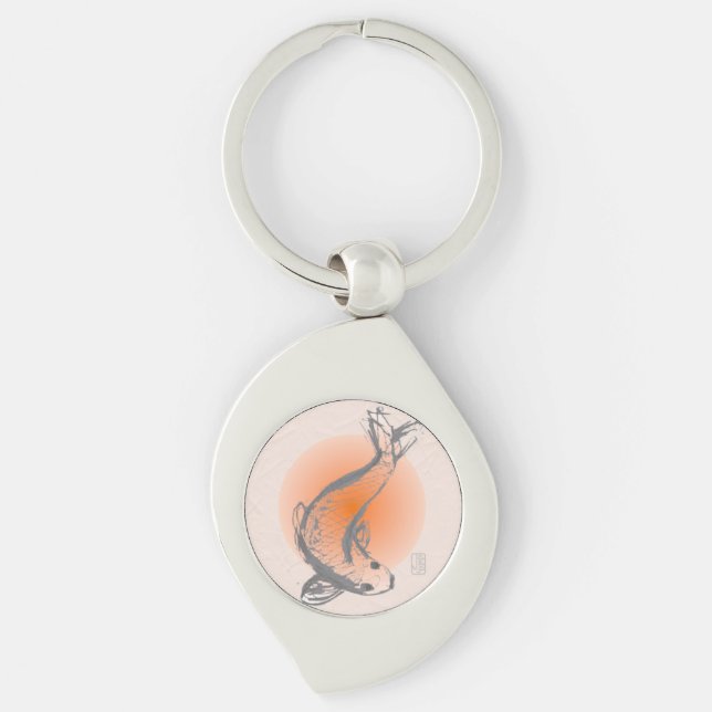 Koi Fish Swirl Metal  Keychain (Front)