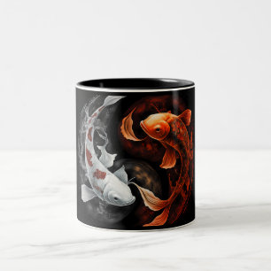 Koi Fish Taiji Circle Japanese Art Black Two-Tone Coffee Mug