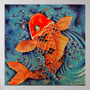 “Koi Fish” Tattoo Style Art Poster Print