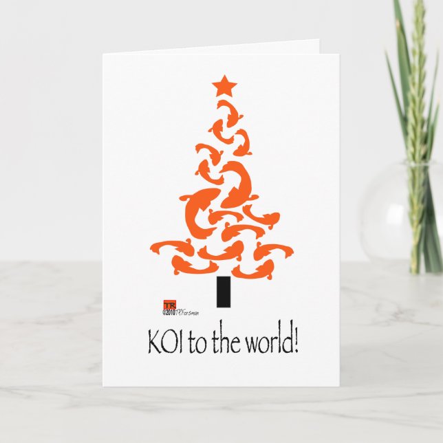 KOI (fish) to the world Christmas tree white Holiday Card (Front)