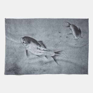 Koi Fish - vintage Chinese Art - Kitchen tao Decor Tea Towel