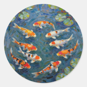 Koi Fish Water Lilies Impressionist Pond Classic Round Sticker