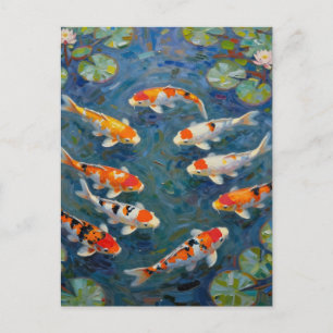 Koi Fish Water Lilies Impressionist Pond Postcard