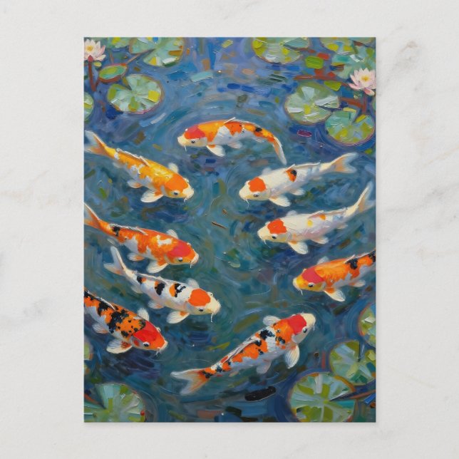 Koi Fish Water Lilies Impressionist Pond Postcard (Front)