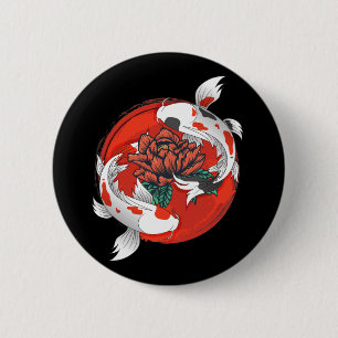 Koi Fish Water Lily Japanese Art 6 Cm Round Badge
