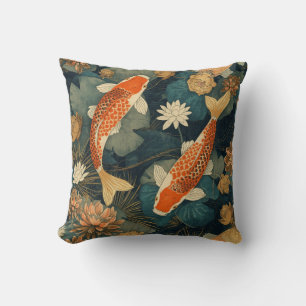 Koi Fish & Water Lily — Oriental Japanese Pond Cushion