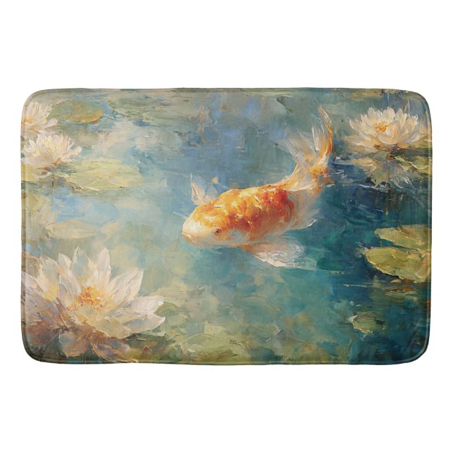 Koi Fish Water Lily Pond Bath Mat (Front)