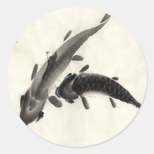 Koi Fish Watercolor Classic Round Sticker