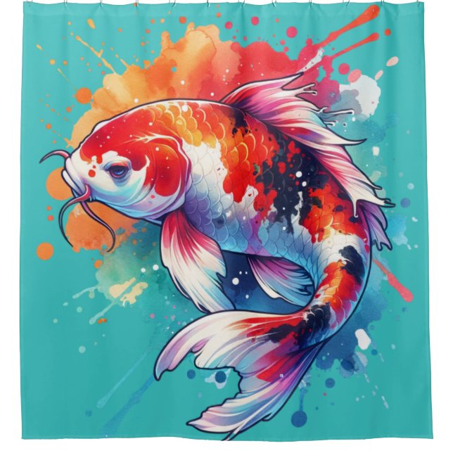 Koi Fish Watercolor Shower Curtain (Front)