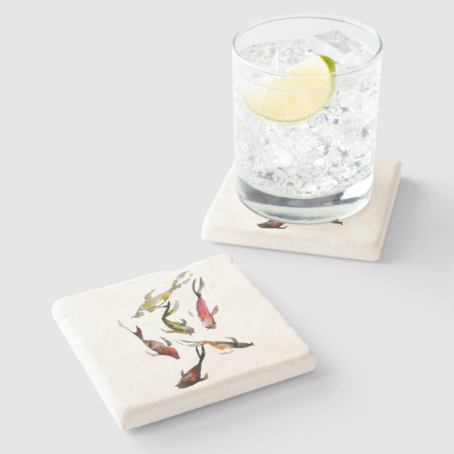 Koi fish watercolor  stone coaster (Side)