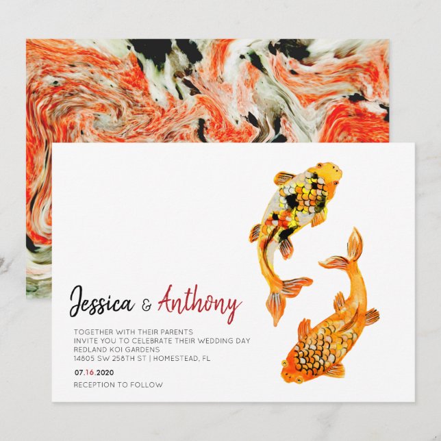 Koi Fish Wedding Invitation (Front/Back)