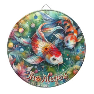 Koi Fish Whimsical Watercolor Personalised Dartboard
