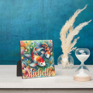 Koi Fish Whimsical Watercolor Personalised Plaque