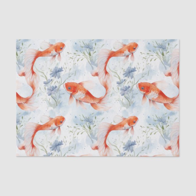 Koi Fish White Winter Pond Decoupage Tissue Paper (Front)