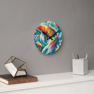 Koi Fish With Colorful Scales Wall Clock