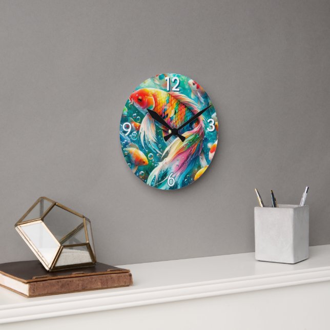 Koi Fish With Colorful Scales Wall Clock (Office)