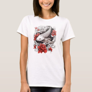 Koi Fish With Flowers Japanese Design T-Shirt