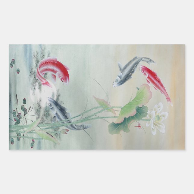 Koi Fish with Lotus Rectangular Sticker (Front)