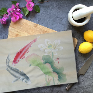 Koi Fish with Lotus Tea Towel