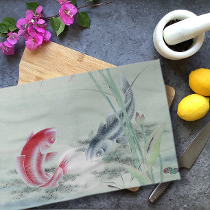 Koi Fish with Lotus Tea Towel