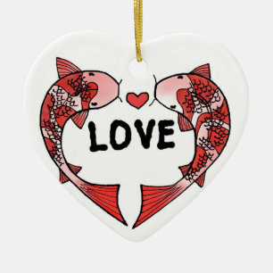 Koi Fish with LOVE Word Ceramic Ornament