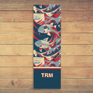 Koi Fish with Red Blue Crazy Pattern Monogram Yoga Mat