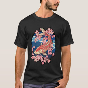 Koi Fish Yin Yang Cherry Blossom Design T-Shirt