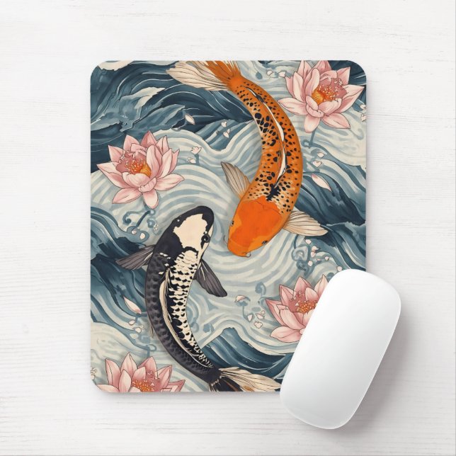 Koi Fish Yin Yang Lotus Art Mouse Mat (With Mouse)