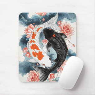Koi Fish Yin Yang Lotus Art Mouse Mat