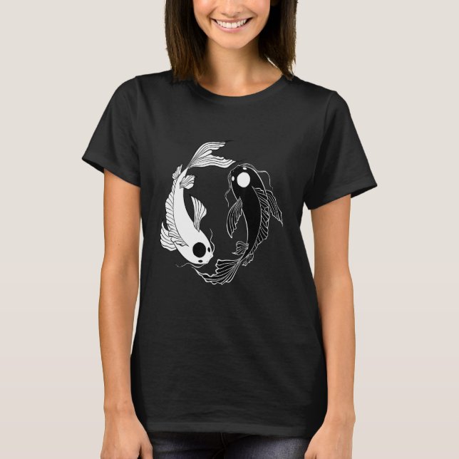 Koi Fish Ying Yang Black and White T-Shirt (Front)