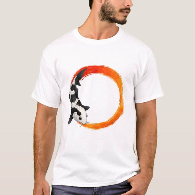 Koi Fish Zen Circle Art – Minimalist Design T-Shirt (Front)