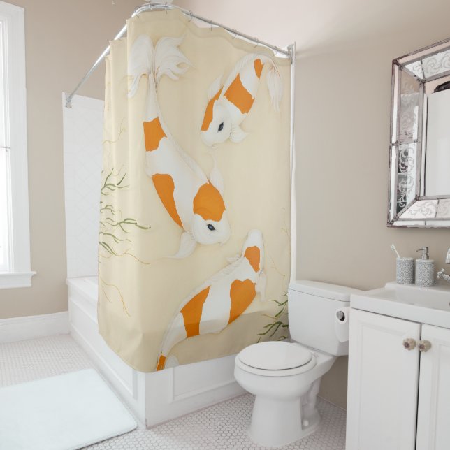 Koi Fishes, Kohaku, Japanese Swimming Pond Fish Shower Curtain (In Situ)
