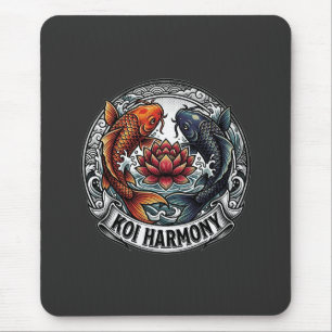 Koi Harmony Orange Black Fish Red Lotus Art Mouse Mat