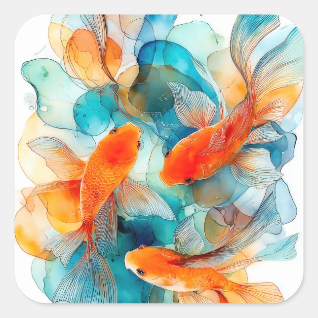 Koi in Flow Square Sticker (Front)