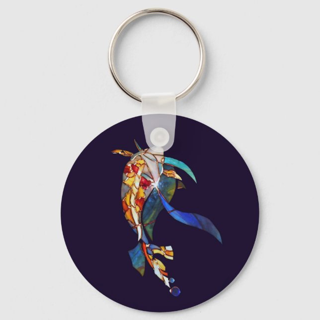 Koi in Space Glass Art Modern Keychain left (Front)