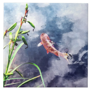Koi in Swirling Water Tile