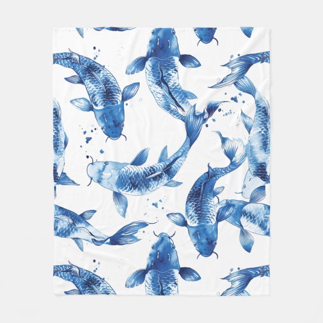 Koi indigo shibori fleece blanket (Front)