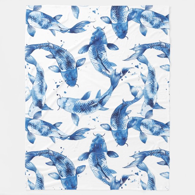 Koi indigo shibori fleece blanket (Front)