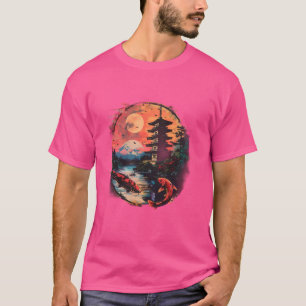 Koi Japanese Koi Carp Fish Pagoda Temple Japanese  T-Shirt
