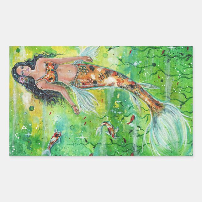 Koi mermaid Lily by Renee Lavoie Rectangular Sticker (Front)