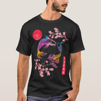 Koi p Fish Sakura Red Rainbow Sun Japanese Cherry T-Shirt