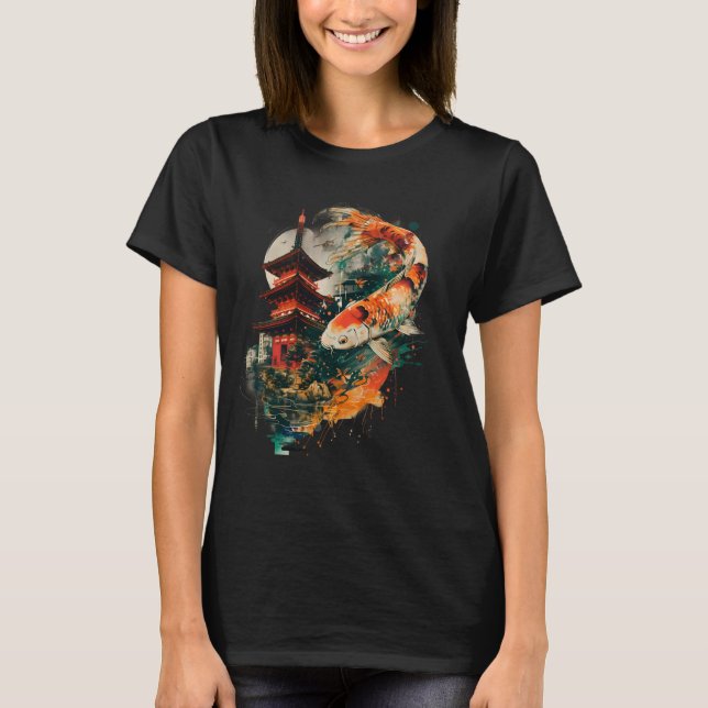 Koi Pagoda Japanese Pond Lover Japanese Koi Carp F T-Shirt (Front)