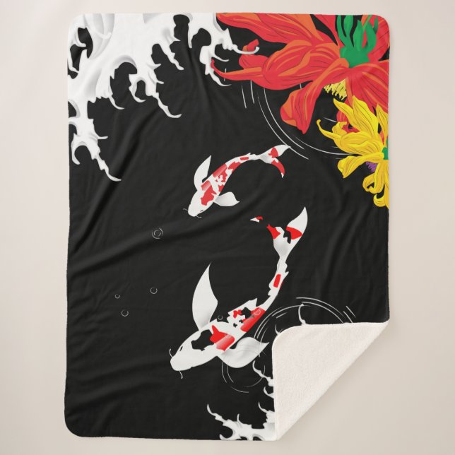 Koi Pond - black - Japanese Design Blanket (Front)