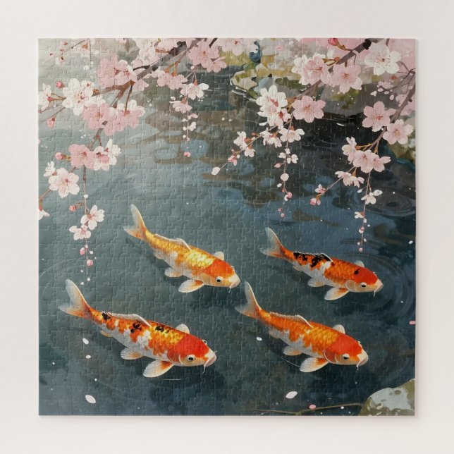 Koi Pond Cherry Blossom Serenity Jigsaw Puzzle (Vertical)