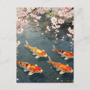 Koi Pond Cherry Blossom Serenity Postcard