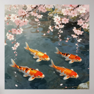 Koi Pond Cherry Blossom Serenity Poster