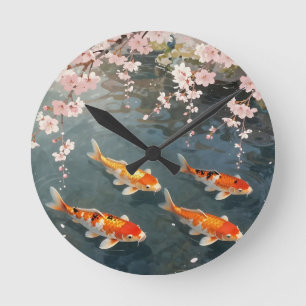 Koi Pond Cherry Blossom Serenity Round Clock