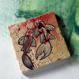 Koi Pond Fish Artwork                              Stone Coaster