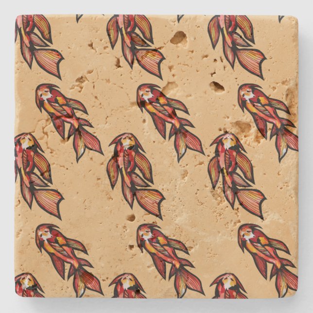 Koi Pond Fish Nature kois Stone Coaster (Front)