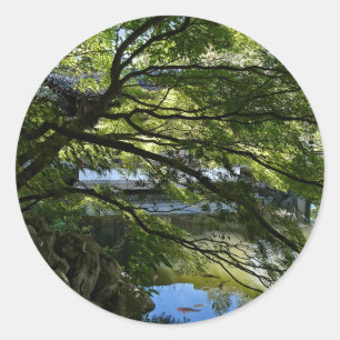 Koi Pond in Chinese Garden Classic Round Sticker